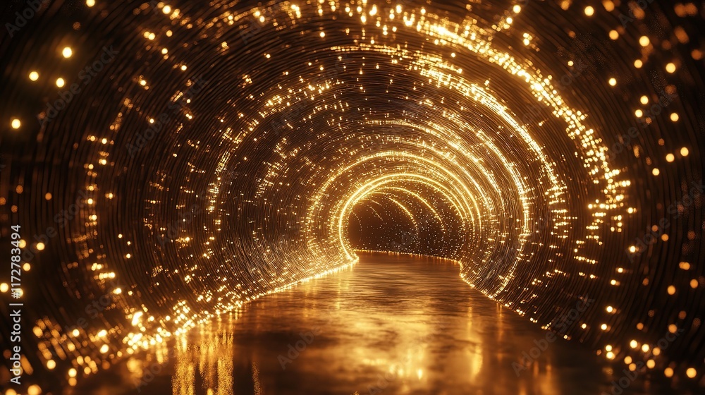 Poster abstract glowing wireframe tunnel with lights in futuristic design