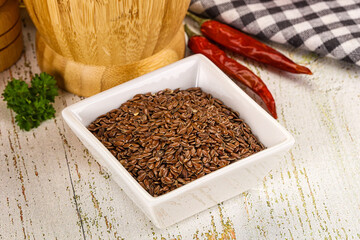Brown flax seeds in the bowl