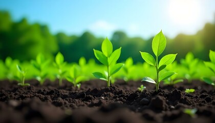 Reforestation in Action: A Clear View of Saplings Growing Under Soft Sunlight