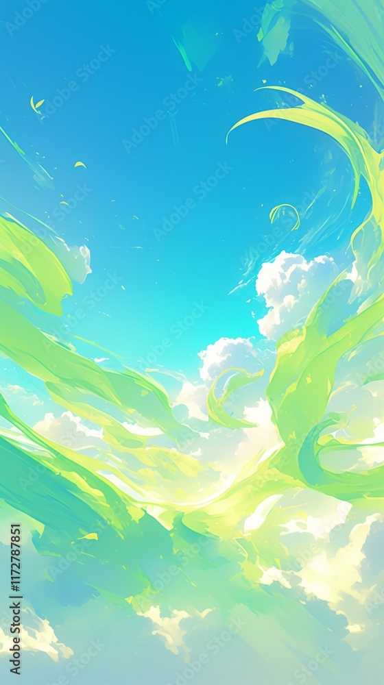Poster abstract green and blue gradient background with flowing lines