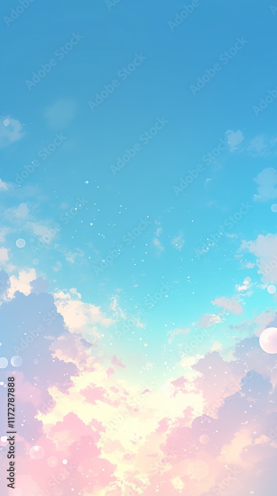 Poster abstract blue sky background with soft white clouds and gradient effect