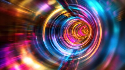 Obraz premium Colorful light tunnel showcasing vibrant patterns moving at high speed during nighttime