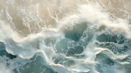 Fototapeta premium Serene view of gentle ocean waves showcasing calm water textures along a sandy coastline during early morning light