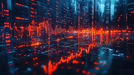 Fototapeta premium Digital Cityscape: A Futuristic Metropolis of Data and Technology