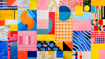 Vivid Geometric Patterns and Intricate Designs in a Meticulously Structured Grid Layout