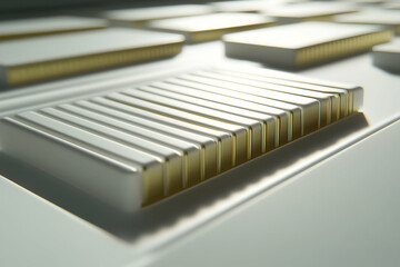Abstract close-up of sleek, parallel metallic elements, suggesting modern technology or design.  Ideal for tech, industrial, or minimalist projects.