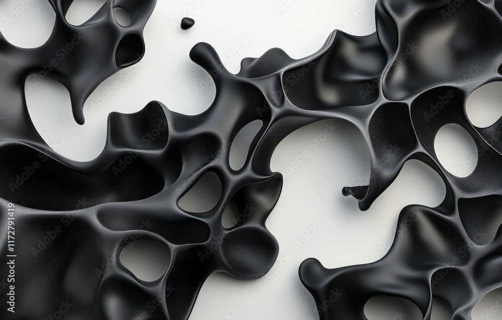 Fototapete a mesmerizing close-up of an abstract black organic structure, showcasing fluid shapes and intricate