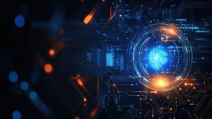 Obraz premium Abstract illustration of technological circuits with blue and orange lights representing digital innovation in a futuristic setting