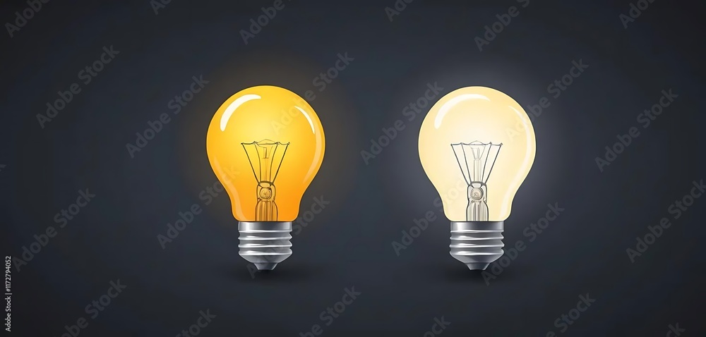Poster two illuminated light bulbs displaying different brightness levels