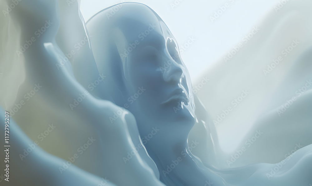Aufkleber abstract portrait of a face emerging from a flowing, ethereal substance, creating a dreamy and surre