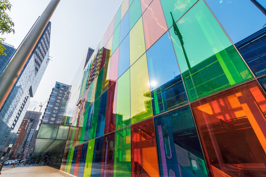 Montreal, Quebec, Canada - August 20 2021 : Exterior of Montreal Convention Centre ( Palais des congres de Montreal ).