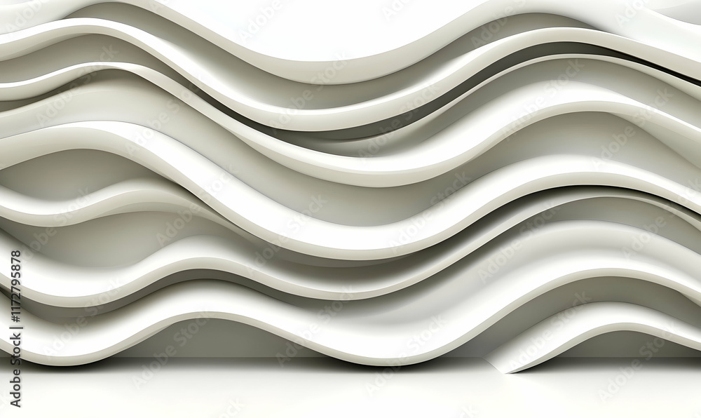 Poster Abstract 3D rendering of flowing white waves, creating a dynamic and elegant background. Ideal for modern design projects.