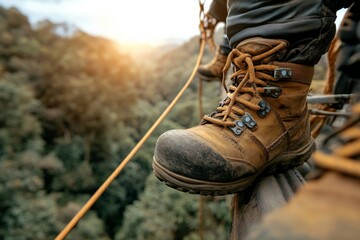 Hikers preparing for a challenging trail at sunset in a lush forest