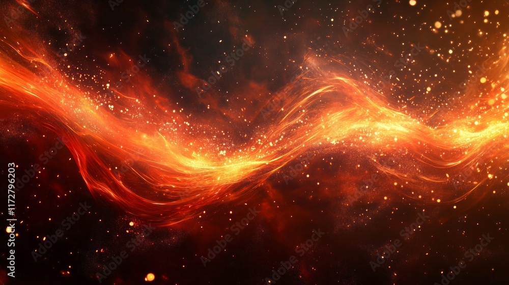 Poster fiery abstract wave flowing in dark outer space