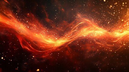 Obraz premium Fiery abstract wave flowing in dark outer space