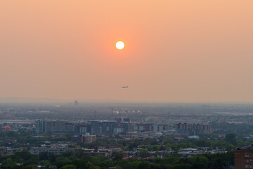 Montreal residential area sunset view from Mount Royal. Montreal, Quebec, Canada.