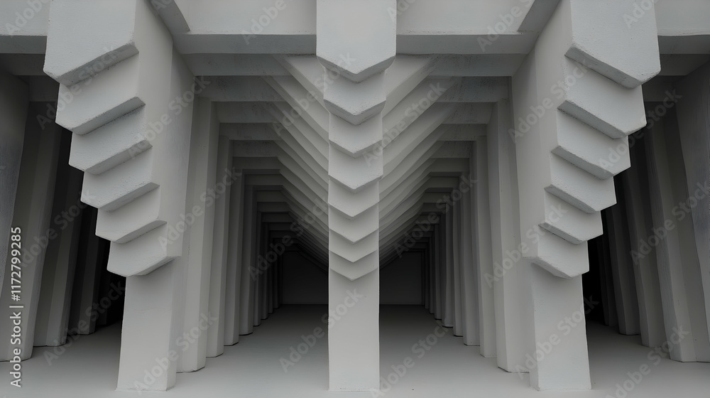 Poster abstract monochrome architecture photograph showcasing a geometric hallway with repeating patterns a