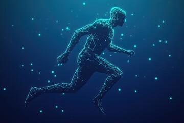 Fototapeta premium Futuristic Abstract Athlete Running in Digital Space with Particles