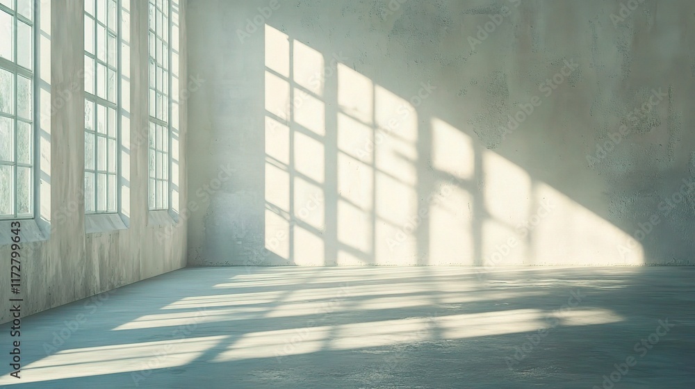 Aufkleber bright and spacious empty room with soft light and large windows
