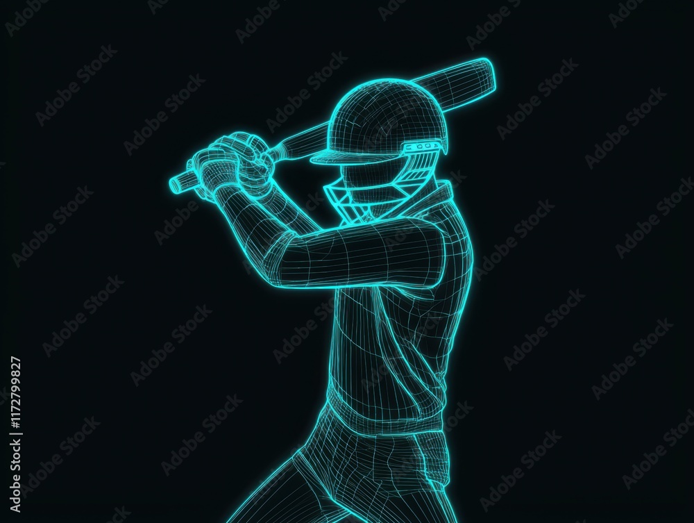 Poster wireframe design of a baseball player in dynamic batting pose
