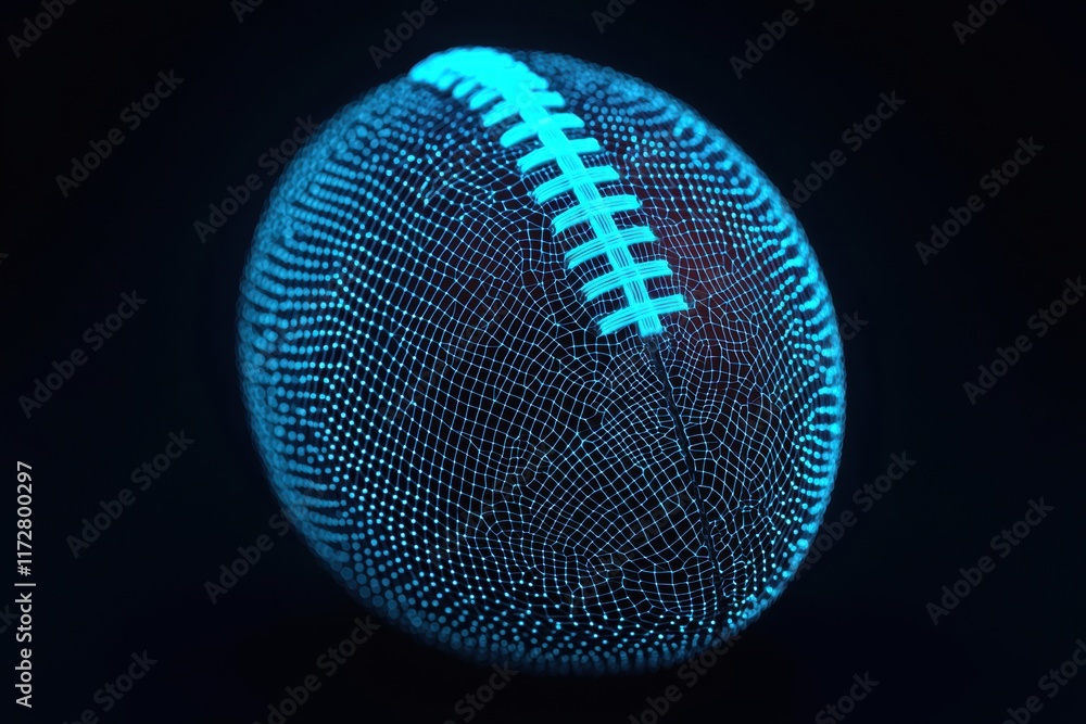 Aufkleber glowing abstract football design in 3d wireframe style