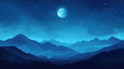 Enchanting Night Sky with a Full Moon and Glittering Stars in Summer