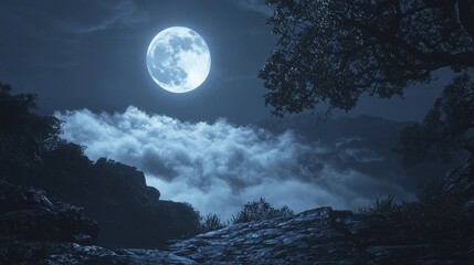 Eerie Full Moon Amid Mysterious Clouds on a Halloween Night