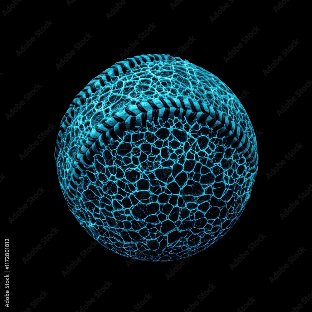 Poster neon blue softball abstract graphic with intricate patterns and texture