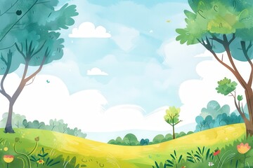 Obraz premium A Watercolor Illustration of a Sunny Day in a Green Forest