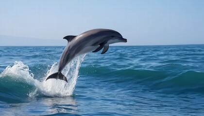 Naklejka premium Playful Dolphin Leaping Out of Ocean Waves