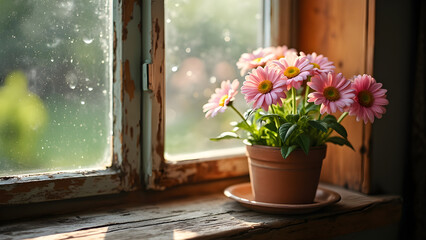 flowers on window sill