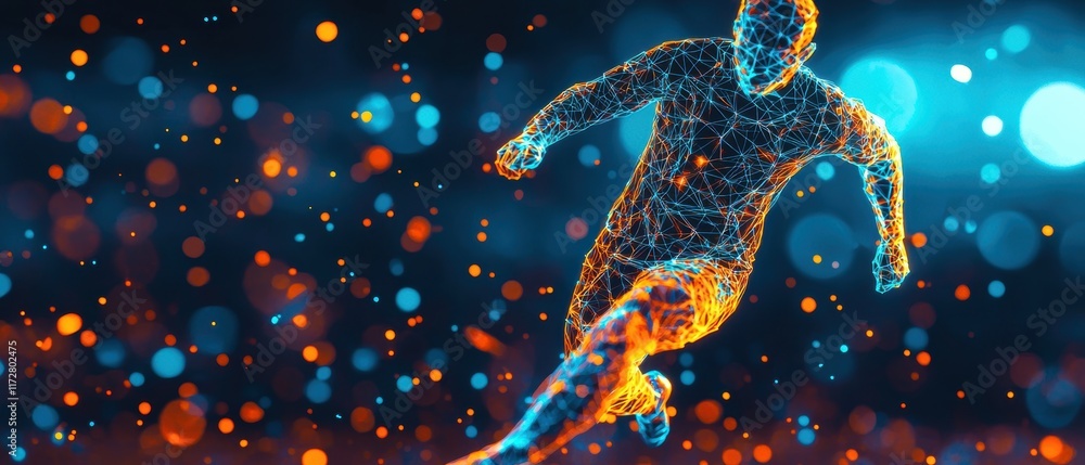 Poster dynamic runner in abstract digital art with colorful background