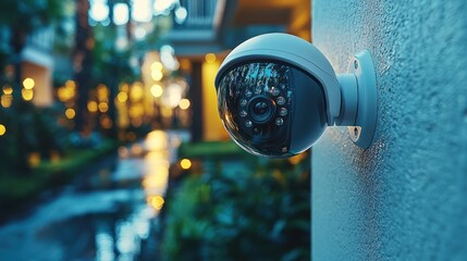 Surveillance camera monitoring a tranquil outdoor area.