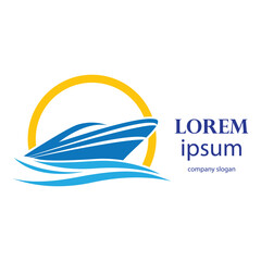 logo design of a boat sailing in the blue ocean