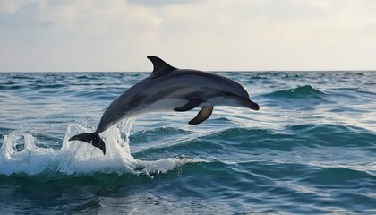 Fototapeta premium Playful Dolphin Leaping Out of Ocean Waves