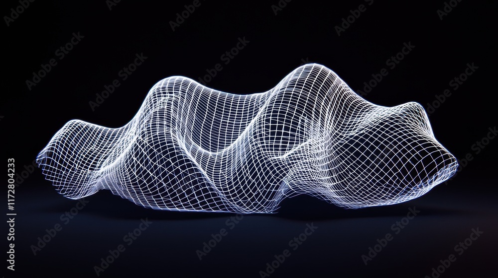 Poster Abstract 3D Wireframe Wave Form on Dark Background Display
