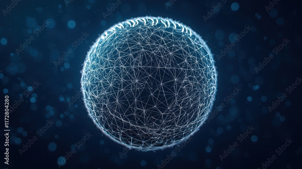 Poster abstract 3d digital sphere with connecting lines and particles