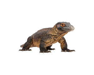 Fototapeta premium A Komodo dragon, isolated on a black background.