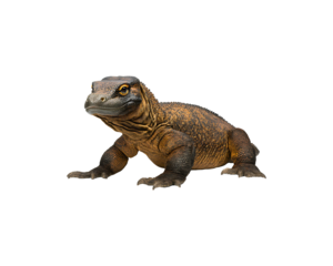 A Komodo dragon, isolated on a black background.