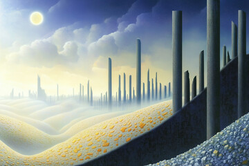 sunset in a futuristic city
