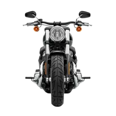 Fototapete Motorcycle Front View: A modern motorcycle, photographed from the front, showcasing its robust design, engine and headlights, embodying the spirit of open roads and motorcycle culture. © Full PNG
