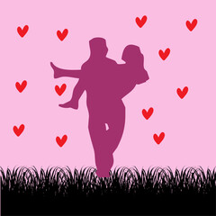 Happy Valentines Day Poster Design. Silhouette Couple