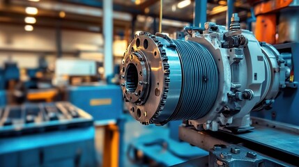 Close-Up of Industrial Motor and Electrical Component in Factory Setting