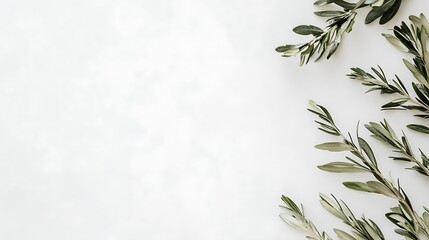 Olive Branches Arranged on White Background