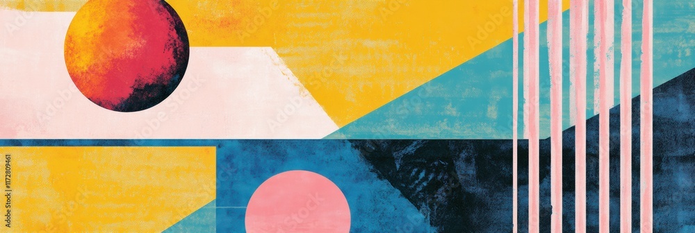 Fototapete retro risograph pattern featuring geometric shapes and vibrant colors from an abstract design in a m