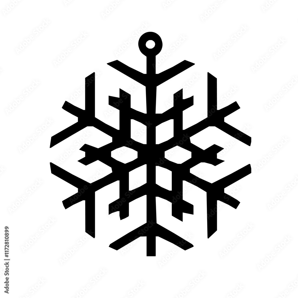 Poster snowflake is drawn in black and white. the snowflake is a simple design with a black and white color