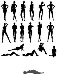 Series of black and white silhouettes of women in various poses. Scene is one of sensuality and confidence