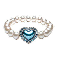 Obraz premium A pearl bracelet with a turquoise gemstone pendant isolated on a white background