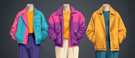 Retro Fashion Trends: Vibrant Vintage Jackets Showcasing Bold Colors and Styles