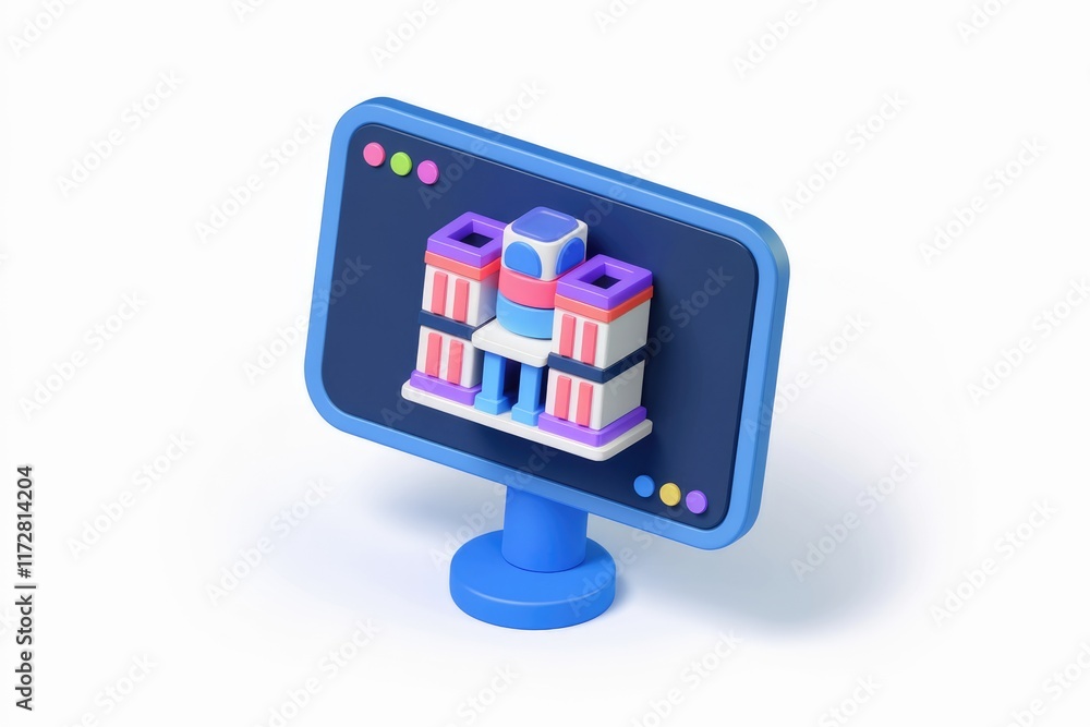 Aufkleber 3D rendering of a building on a computer screen